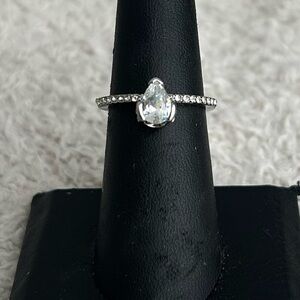 Size 8 Pear Cut CZ Ring | Silver Tone Pave Band | Bridal Promise Gift Dainty